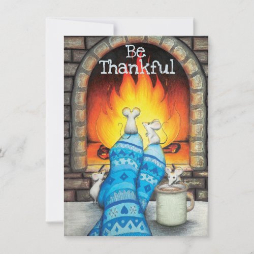 Cozy Sock and Mouse Friends Be Thankful Flat Card