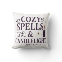 Cozy Spells & Candlelight Purple Pumpkin Pillow