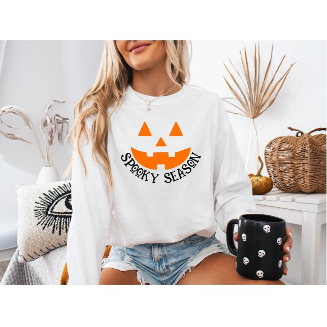 Cozy Spooky Season Pumpkin Face Halloween Sweatshirt (Creator Uploaded)