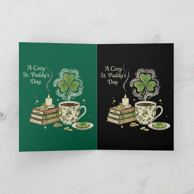 Cozy St. Paddy's Day Irish Coffee and Vintage Book Card (Inside)