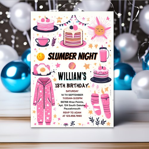 cozy stars Sleepover Slumber Party 13th birthday Invitation