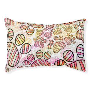 Cozy Striped Heart Paw Print Dog Bed