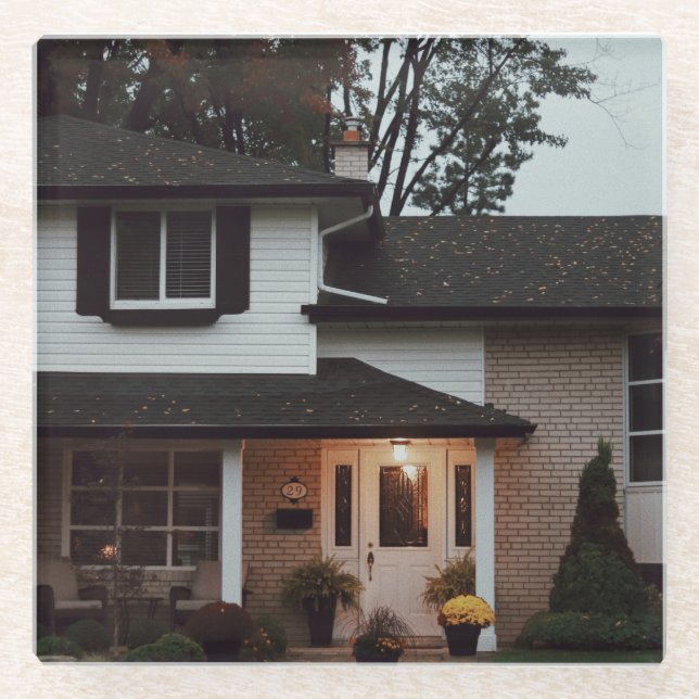 Cozy Suburban Home Exterior Photography  Glass Coaster (Front)