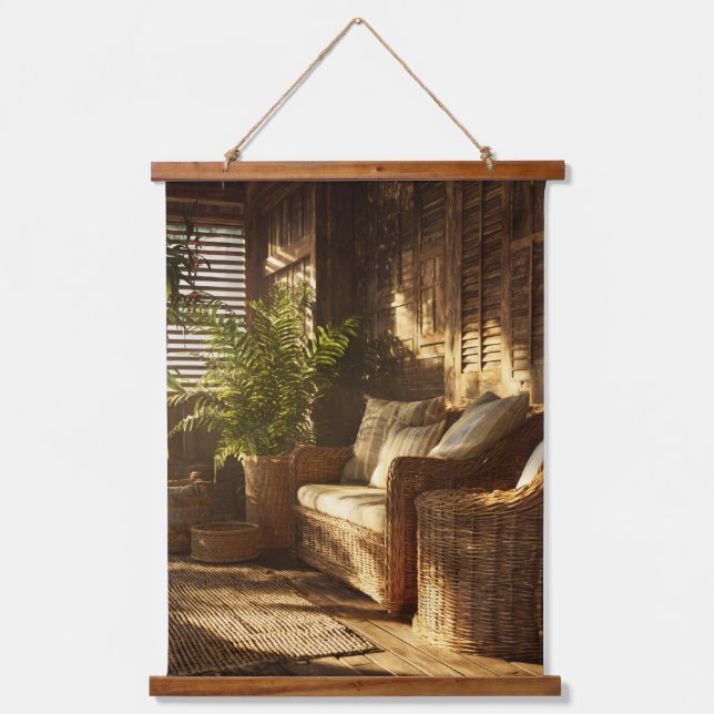 Cozy Sunlit Reading Nook Boho Interior Art Hanging Tapestry (Front)