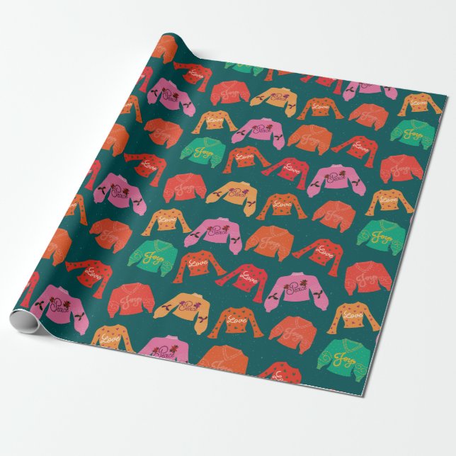Cozy sweaters Christmas wrapping paper (Unrolled)