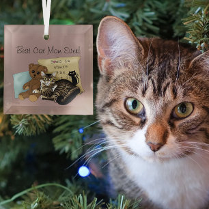 Cozy Tabby Pink Mother's Day Glass Ornament