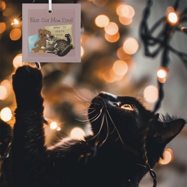Cozy Tabby Pink Mother's Day Glass Ornament (Creator Uploaded)