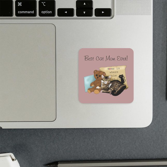 Cozy Tabby Pink Mother's Day Square Sticker (Creator Uploaded)