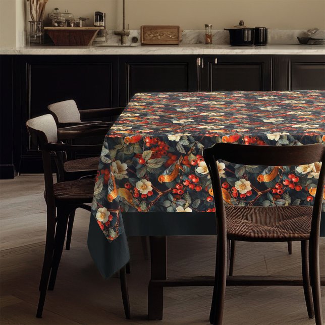 Cozy Tablecloth with Fall Birds & Woodland Floral (Cozy Tablecloth with Fall Birds and Woodland Florals)