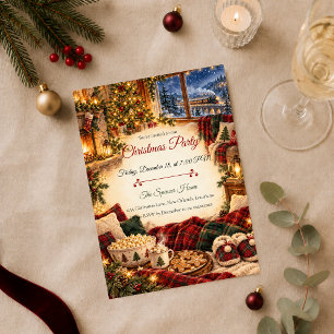 Cozy Tartan Cabin Christmas Party Invitation