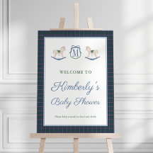 Cozy Tartan Rocking Horse Baby Shower Welcome Sign