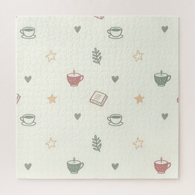 Cozy Tea Books Candle Pattern Soft Jigsaw Puzzle (Vertical)