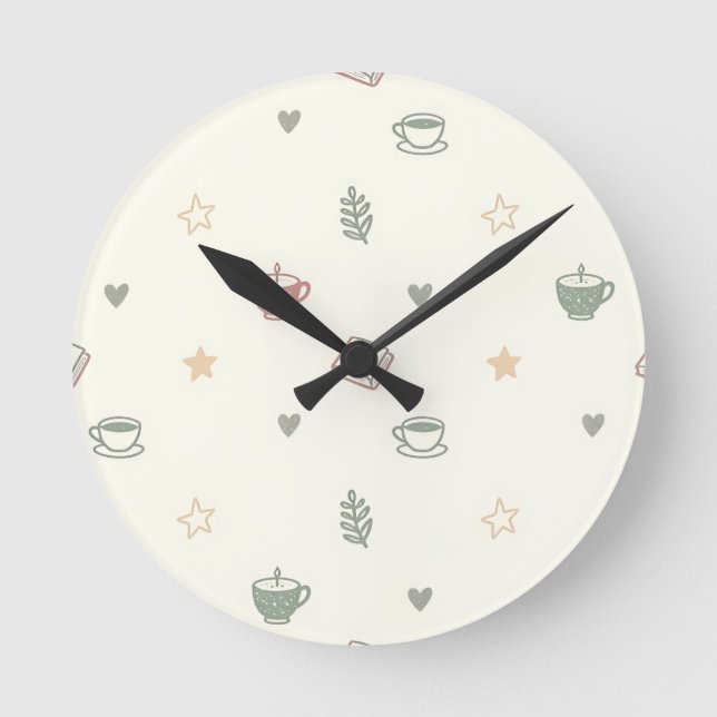 Cozy Tea Books Candle Pattern Soft Round Clock (Front)