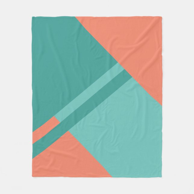 Cozy teal and orange color block fleece blanket (Front)
