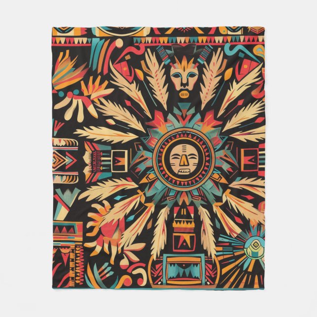 Cozy Teal "Aztec Dream" Fleece Blanket (Front)