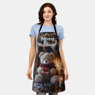 Cozy Teddy Bear Holiday Design  Apron
