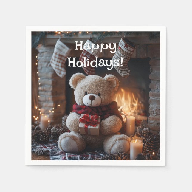 Cozy Teddy Bear Holiday Design  Napkins (Front)
