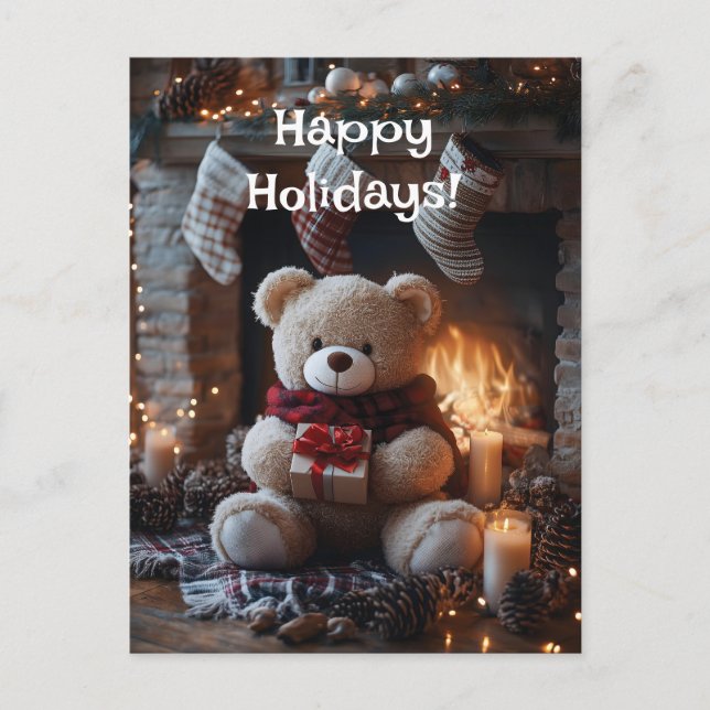 Cozy Teddy Bear Holiday Design  Postcard (Front)