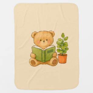 Cozy Teddy Bear Reading Book Baby Blanket