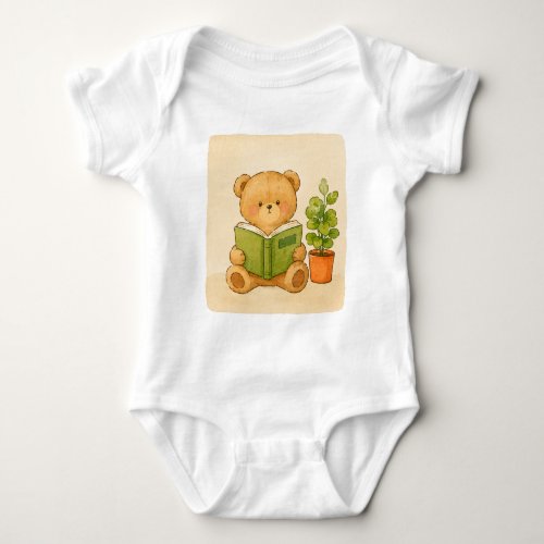 Cozy Teddy Bear Reading Book Baby Bodysuit
