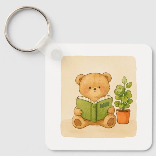Cozy Teddy Bear Reading Book Keychain