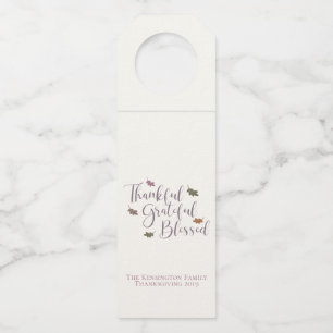 Cozy Thankful Grateful Blessed Thanksgiving Leaves Bottle Hanger Tag