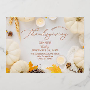 Cozy Thanksgiving Pumpkin Dinner Foil Invitation