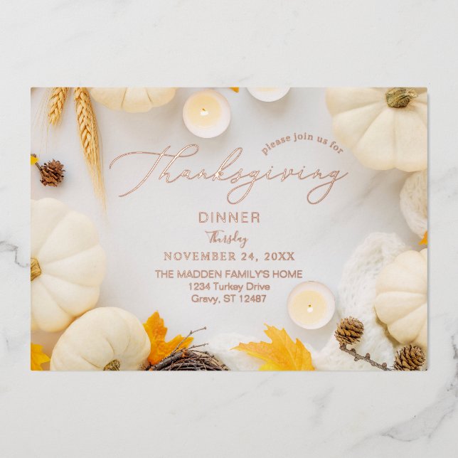 Cozy Thanksgiving Pumpkin Dinner Foil Invitation (Front)