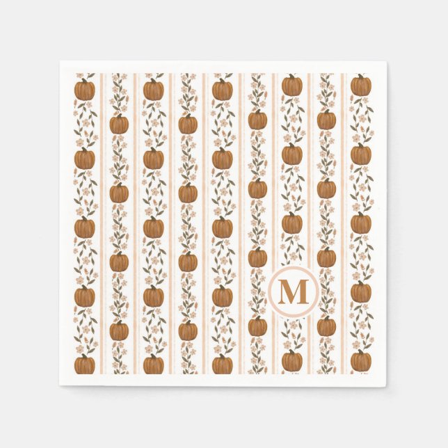 Cozy Thanksgiving Pumpkin Floral Napkins (Front)