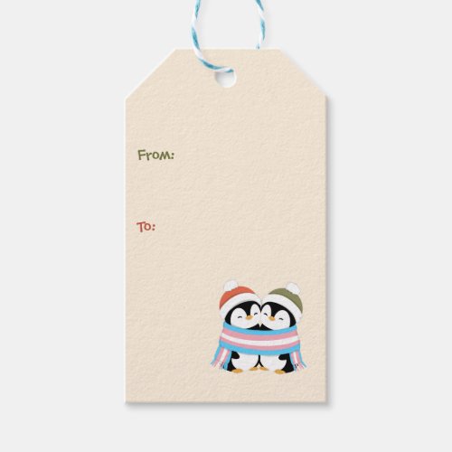 Cozy Trans Penguins Christmas Gift Tags
