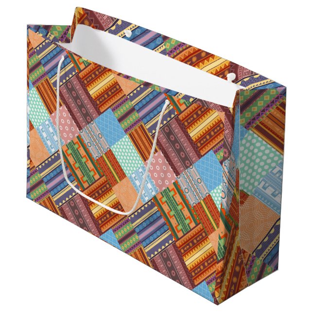 Cozy tribal patchwork pattern  large gift bag (Front Angled)