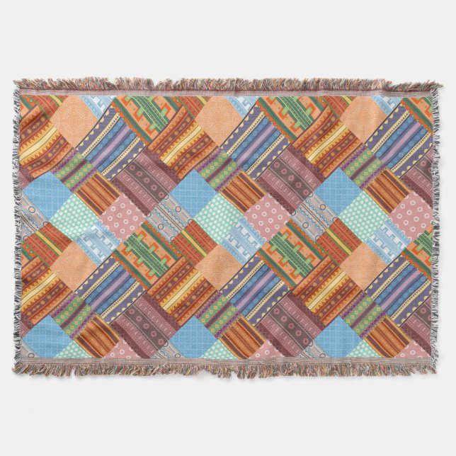 Cozy tribal patchwork pattern throw blanket (Front)
