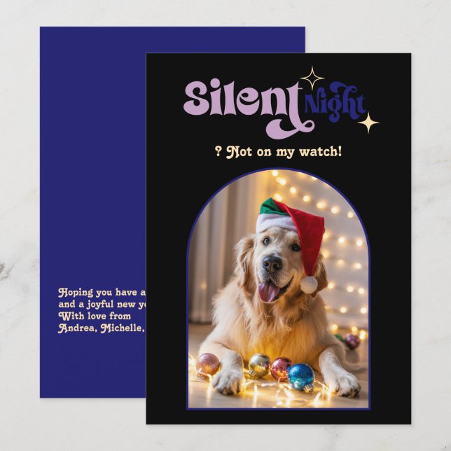 Cozy Twilight Funny Retro Pet Dog Christmas Photo Holiday Card (Front/Back)