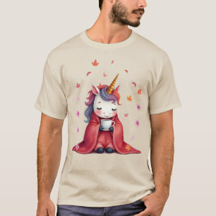 Cozy Unicorn Wrapped in Blanket Drinking Coffee T-Shirt