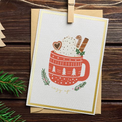 Cozy Up Hot Cocoa Mug Christmas Pretty Gold Foil Holiday Card