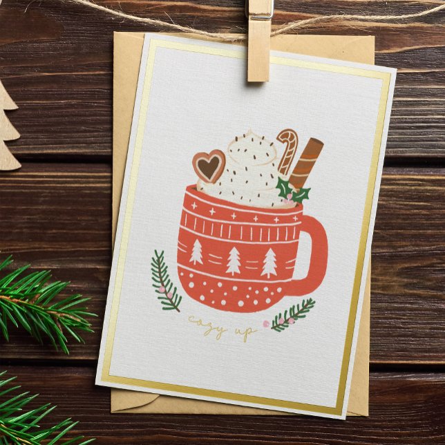 Cozy Up Hot Cocoa Mug Christmas Pretty Gold Foil Holiday Card (Creator Uploaded)