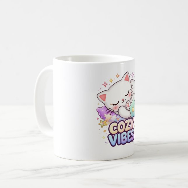 Cozy Vibe Cat Sticker | Cute Sleeping Cat  Coffee Mug (Front Left)