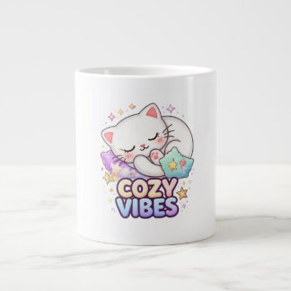 Cozy Vibe Cat Sticker | Cute Sleeping Cat  Giant Coffee Mug