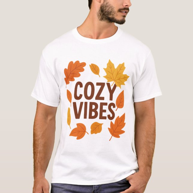 Cozy Vibes Autumn Aesthetic | Warm Fall Leaves Ret T-Shirt (Front)