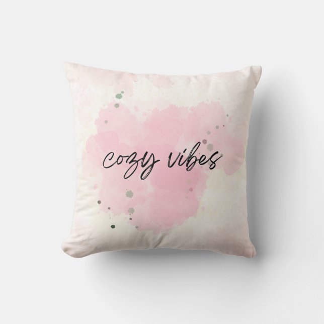 "Cozy Vibes Pink Watercolor Throw Pillow - Minimal (Front)