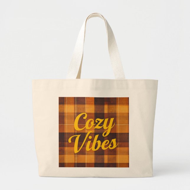 "Cozy Vibes" Plaid Tote (Front)