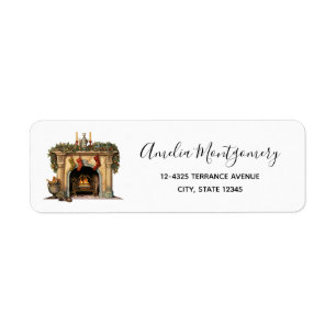 Cozy Victorian Fireplace Christmas Address Label