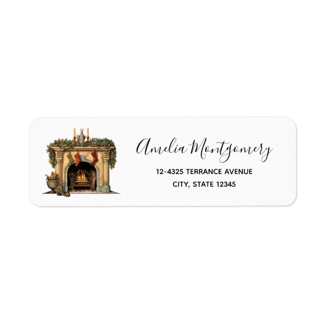Cozy Victorian Fireplace Christmas Address Label (Front)