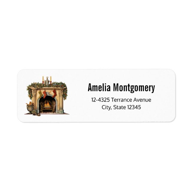 Cozy Victorian Fireplace Christmas Address Label (Front)