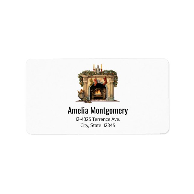 Cozy Victorian Fireplace Christmas Address Label (Front)