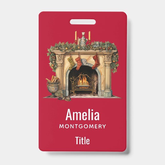Cozy Victorian Fireplace Christmas Badge (Front)