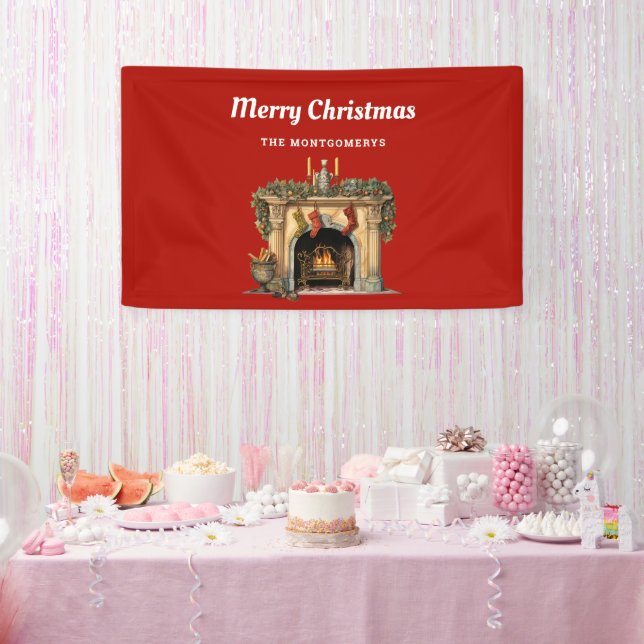 Cozy Victorian Fireplace Christmas Banner (Party)