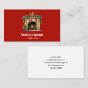 Cozy Victorian Fireplace Christmas Business Card