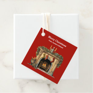 Cozy Victorian Fireplace Christmas Favor Tags
