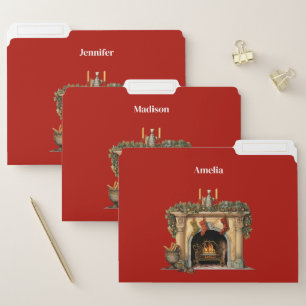 Cozy Victorian Fireplace Christmas File Folder
